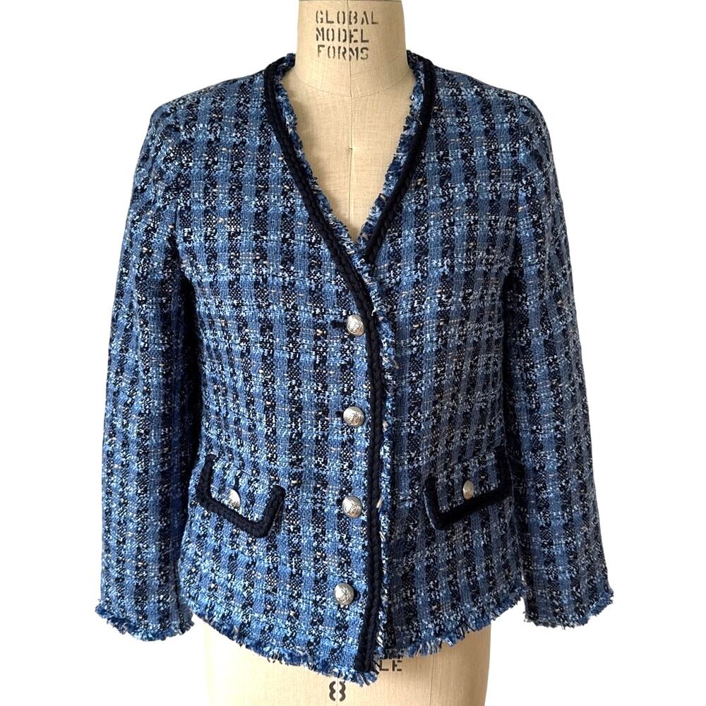 Talbots Blazer Exquisite Tweed Jacket in Blue Plaid Tweed Size 10 Petite NEW NWT - Picture 2 of 8